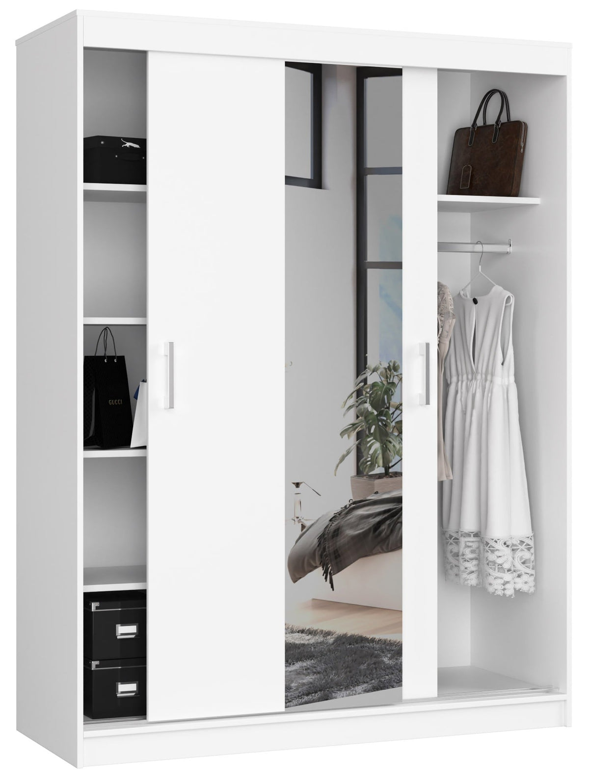 Armadio Scorrevole 150 cm con Specchio — Bianco