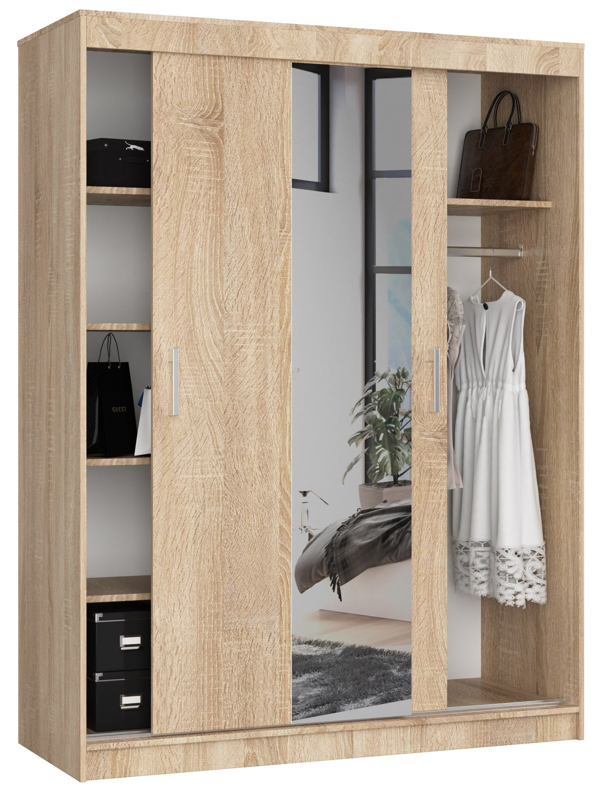 Armadio Scorrevole Sera 150 cm Specchio – Rovere Sonoma