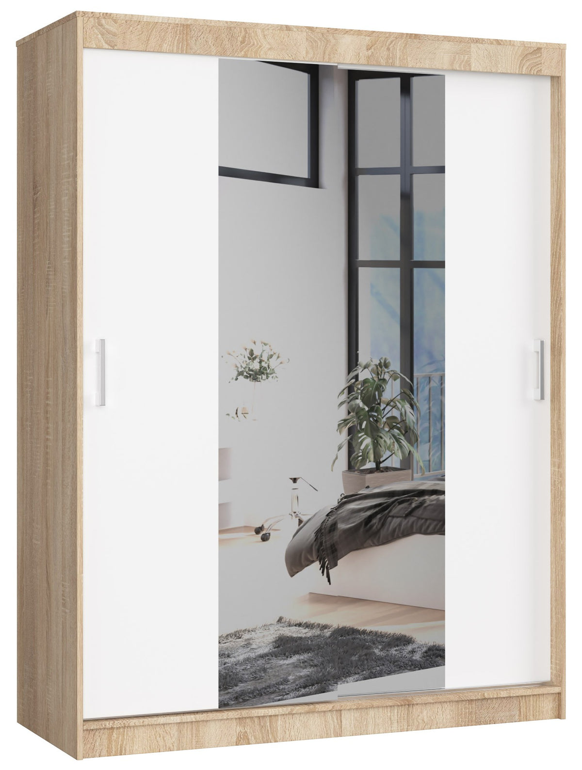 Armadio Scorrevole Sera 150 cm Specchio – Sonoma/Bianco
