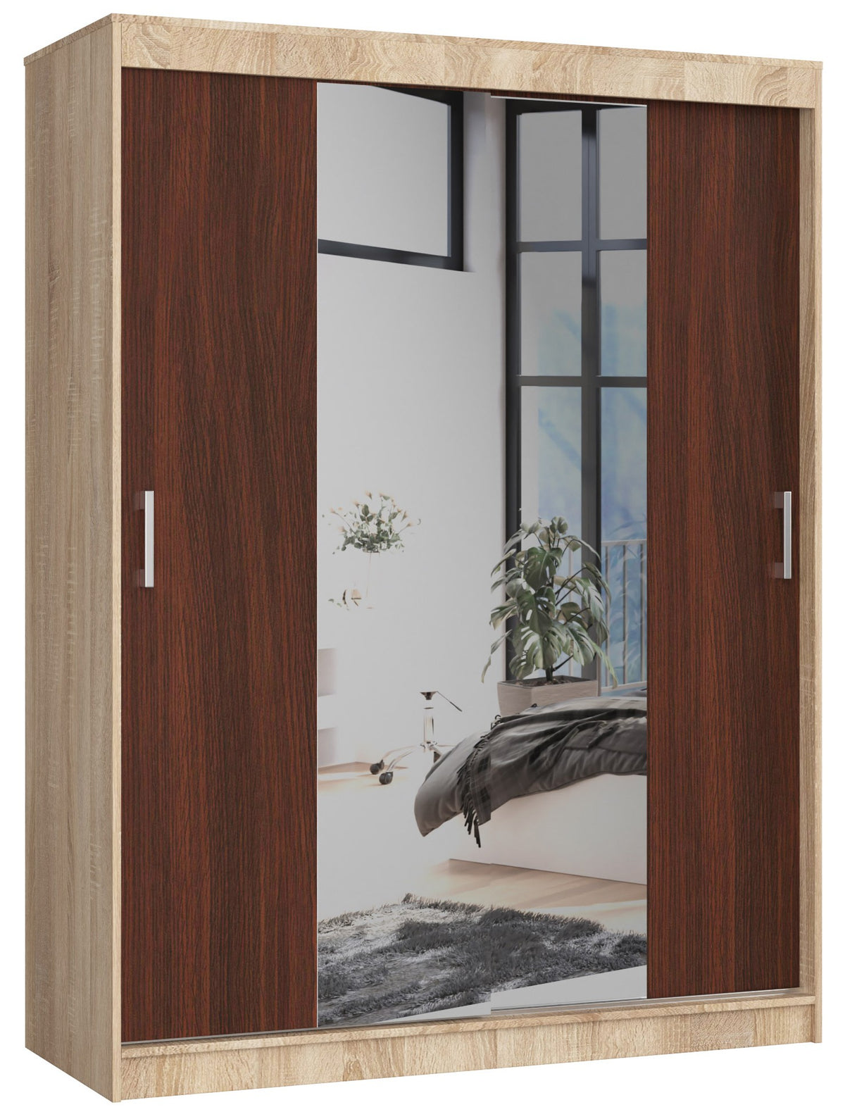 Armadio Scorrevole Sera 150 cm Specchio – Sonoma/Wenge