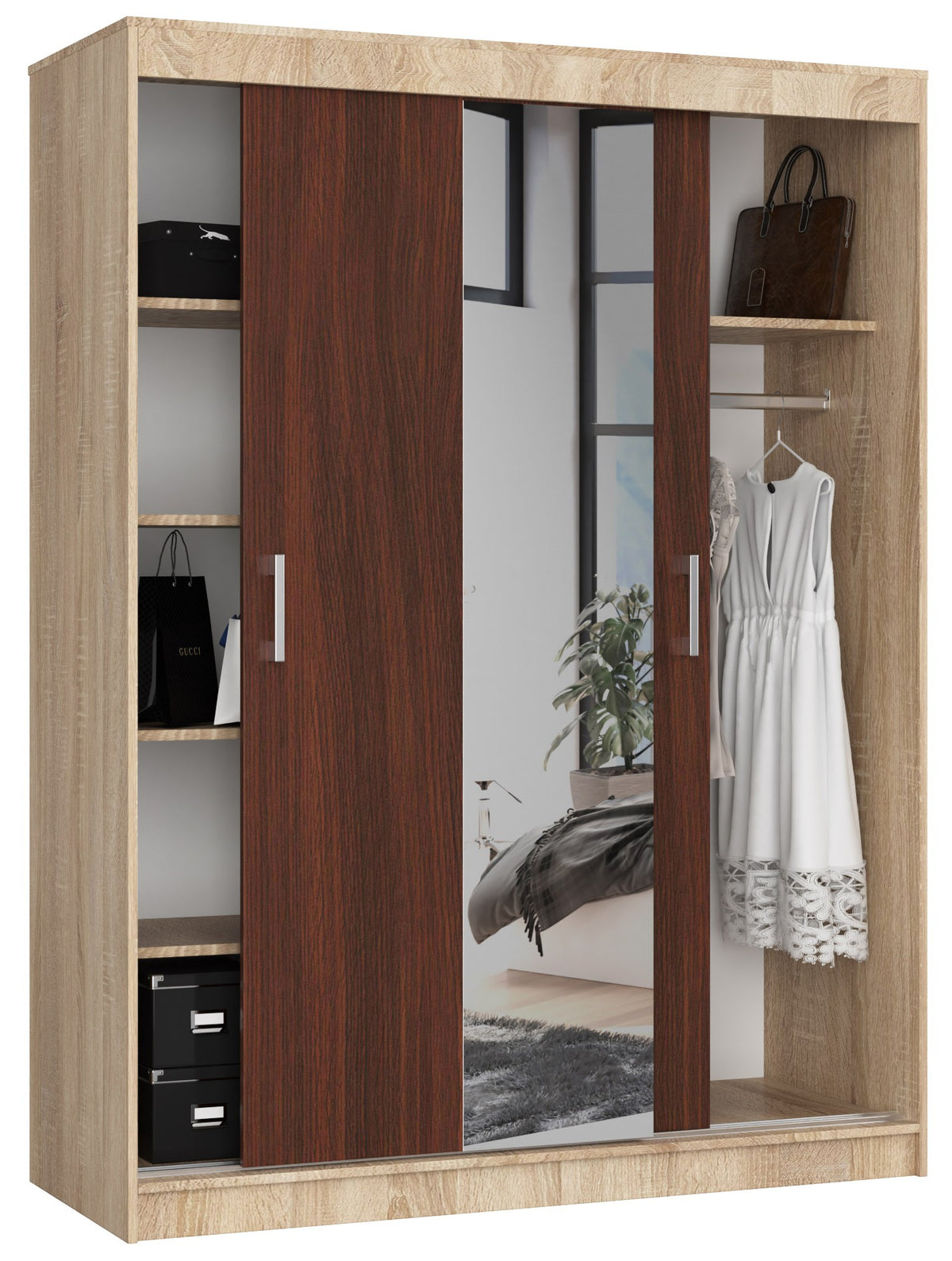 Armadio Scorrevole Sera 150 cm Specchio – Sonoma/Wenge