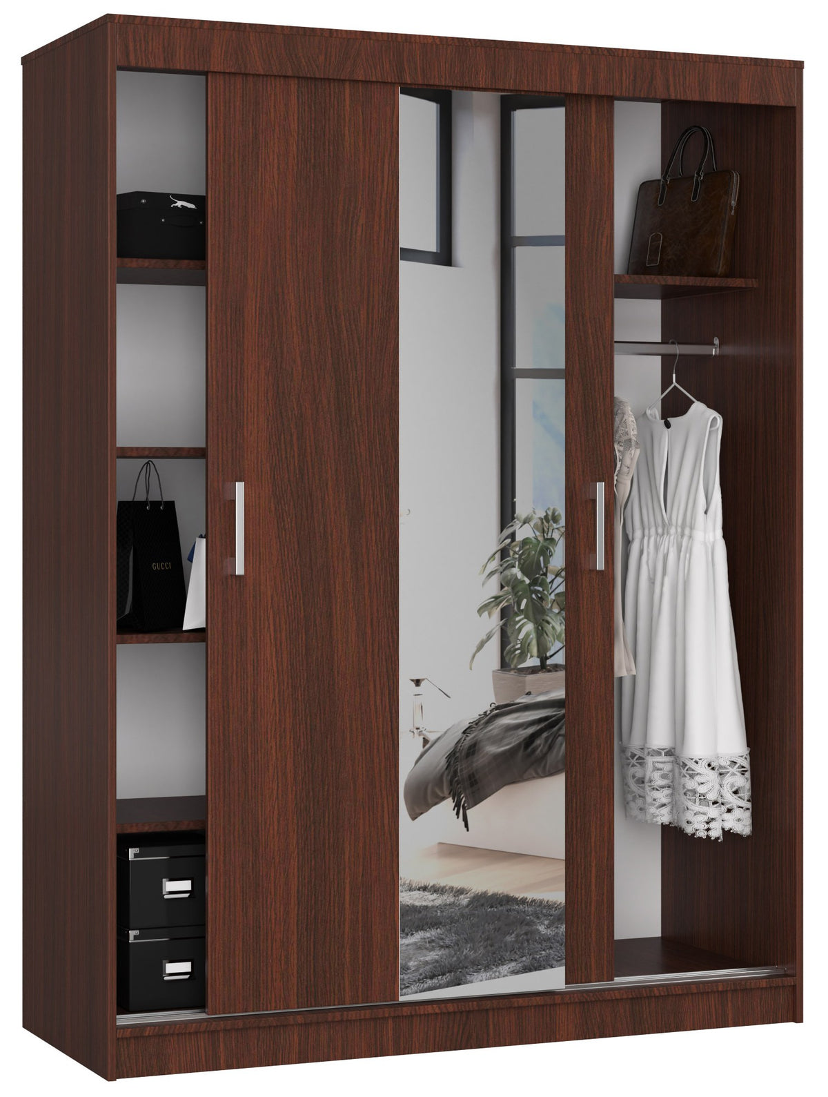 Armadio Scorrevole 150 cm con Specchio — Wenge