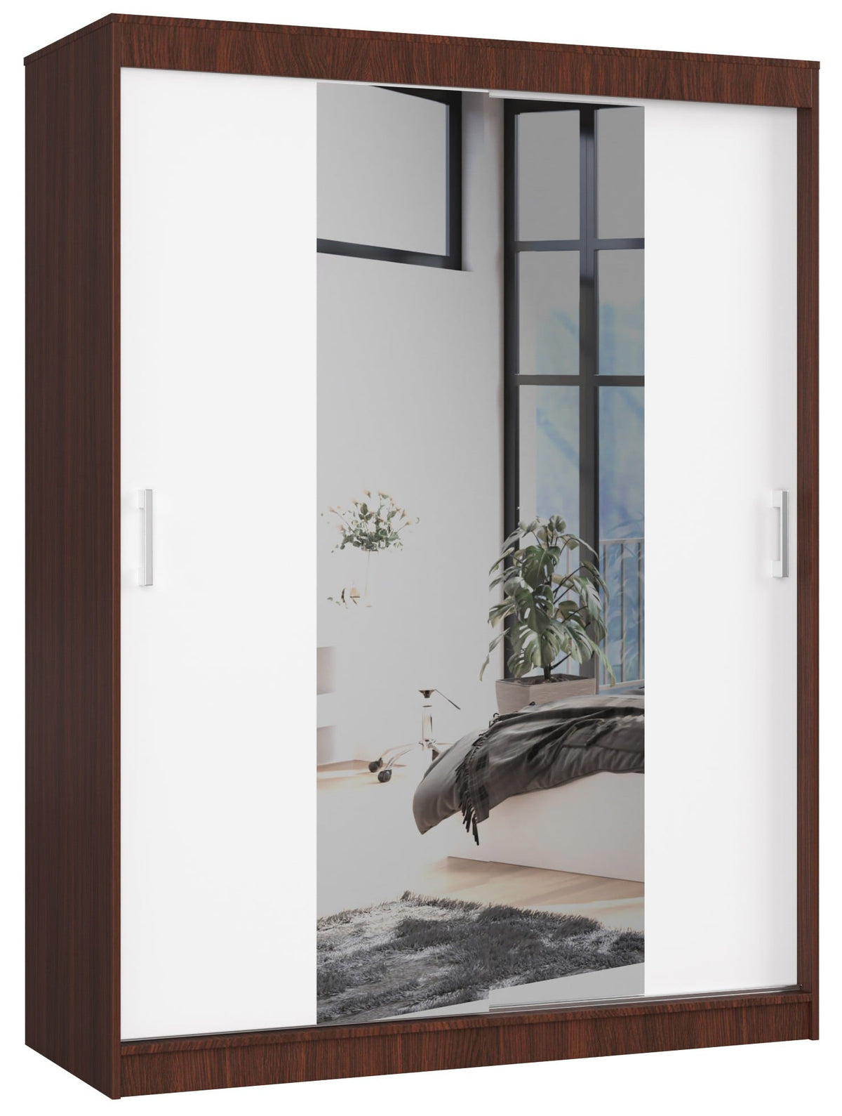 Armadio Scorrevole Nobile 150 cm con Specchio – Wengé/Bianco