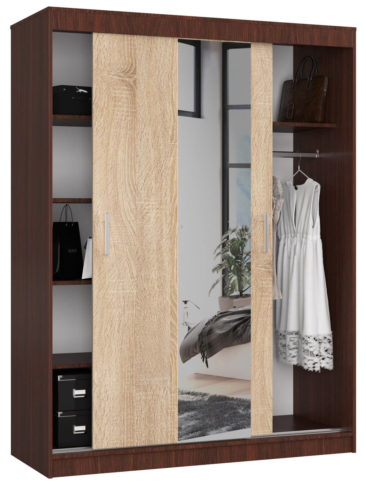 Armadio Scorrevole Sera 150 cm Specchio – Wenge/Sonoma