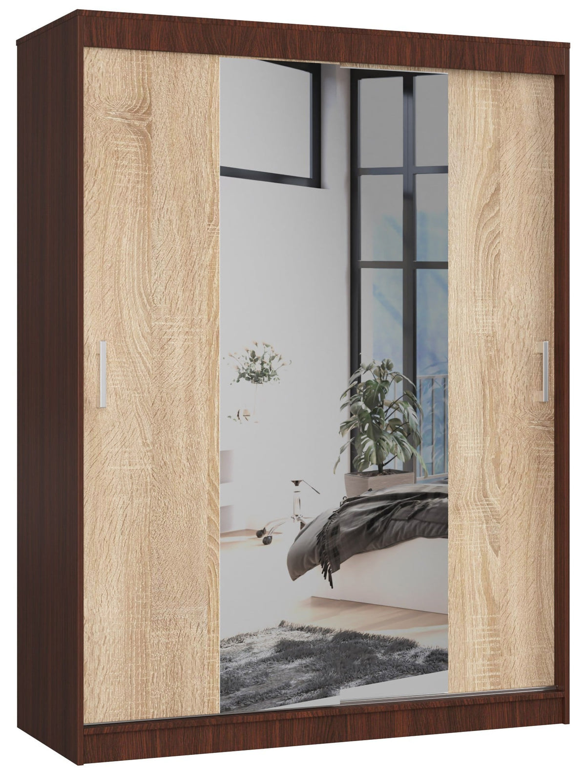 Armadio Scorrevole Sera 150 cm Specchio – Wenge/Sonoma