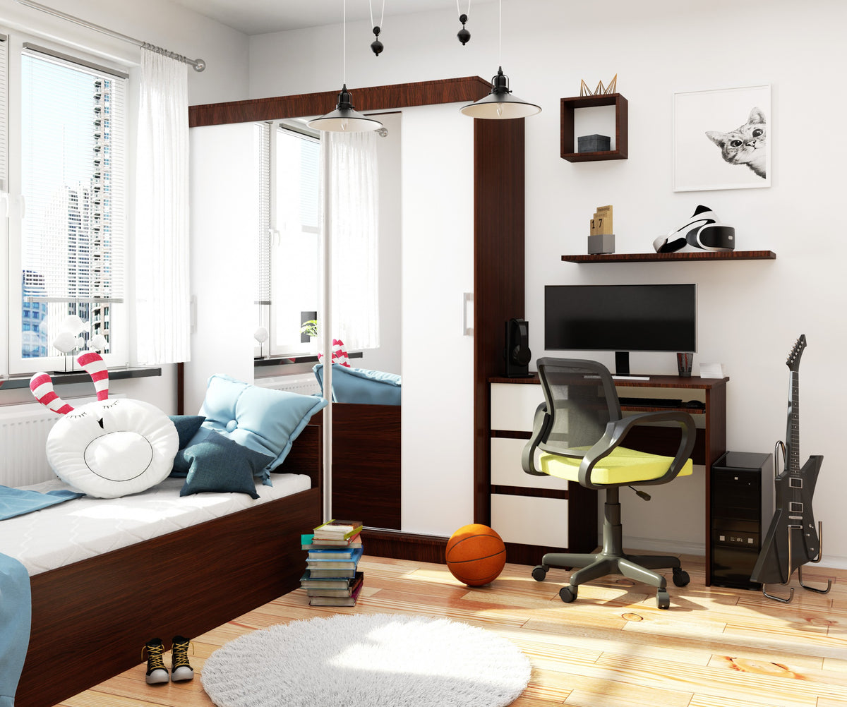 Armadio Scorrevole Nobile 150 cm con Specchio – Wengé/Bianco