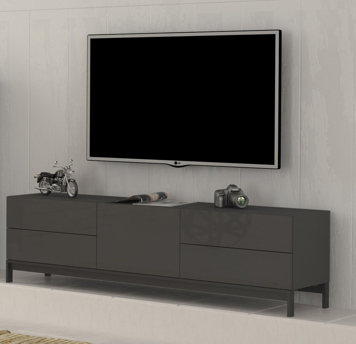 Porta tv METIS 170 cm con piedi 1 anta + 4 cassetti.