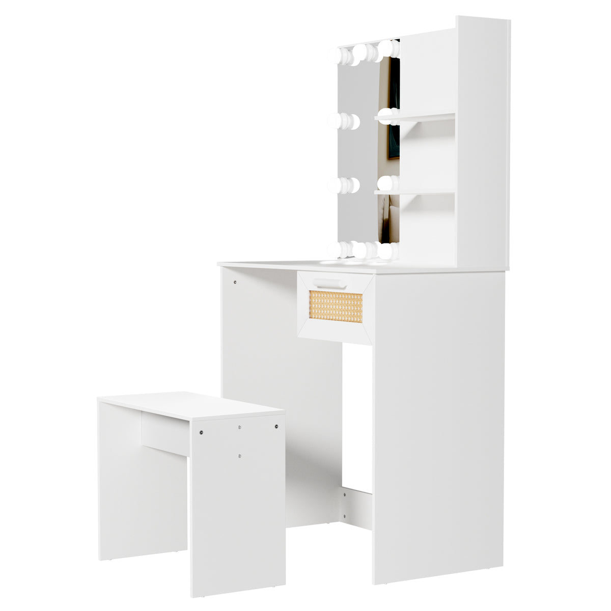 Toeletta Bianca con LED e Cassetti Legno