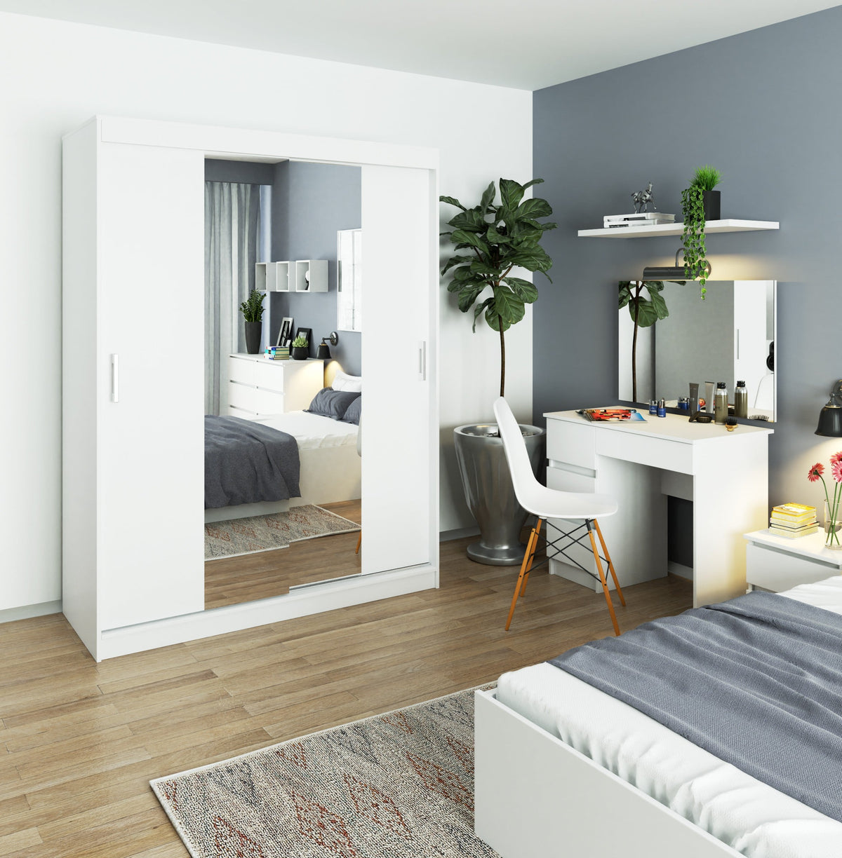 Armadio Scorrevole 150 cm con Specchio — Bianco