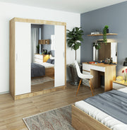 Armadio Scorrevole Sera 150 cm Specchio – Sonoma/Bianco