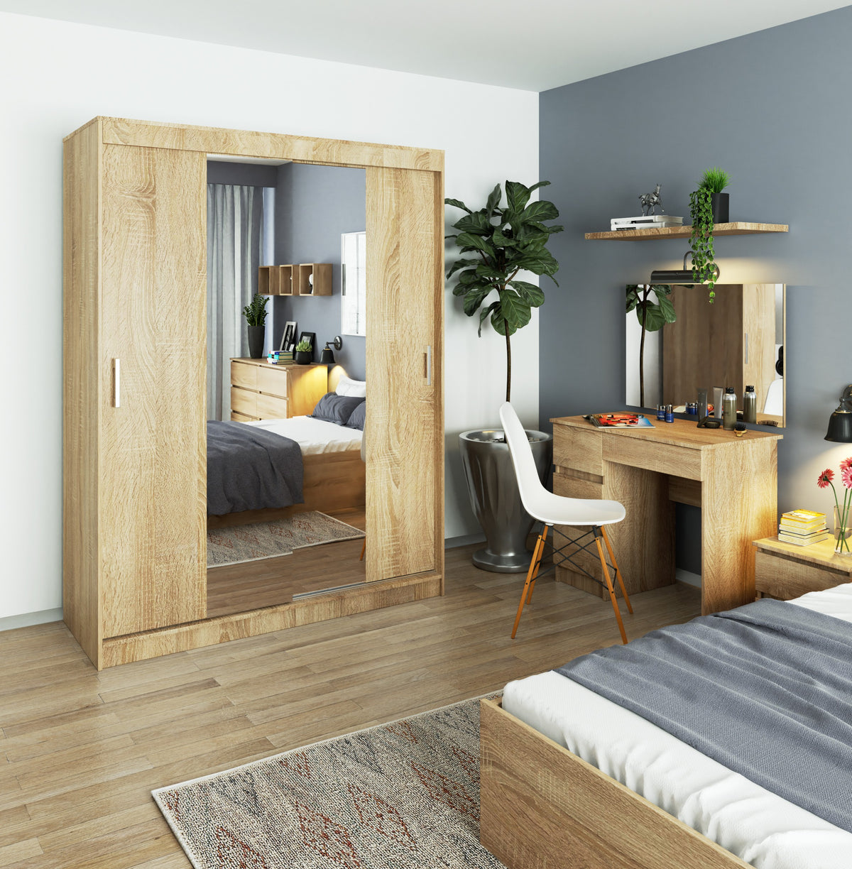 Armadio Scorrevole Sera 150 cm Specchio – Rovere Sonoma