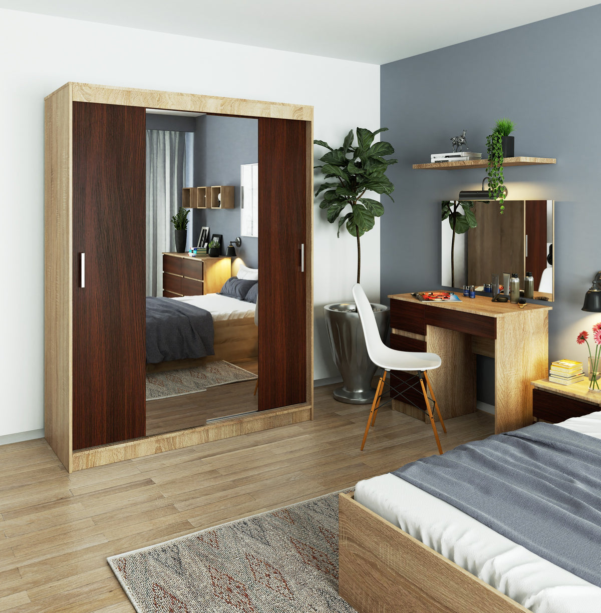 Armadio Scorrevole Sera 150 cm Specchio – Sonoma/Wenge