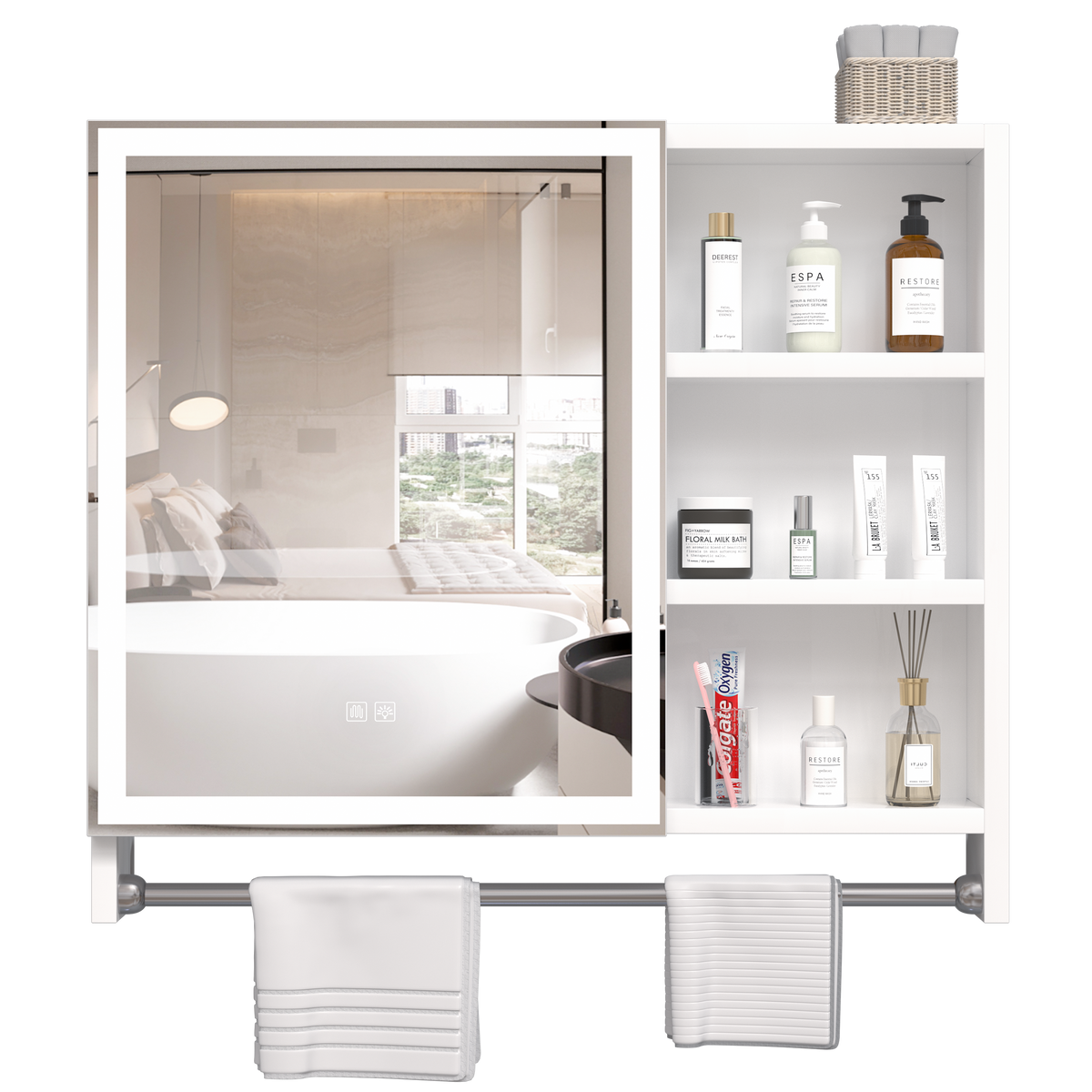 Armadietto Bagno LED 81x70cm con Specchio