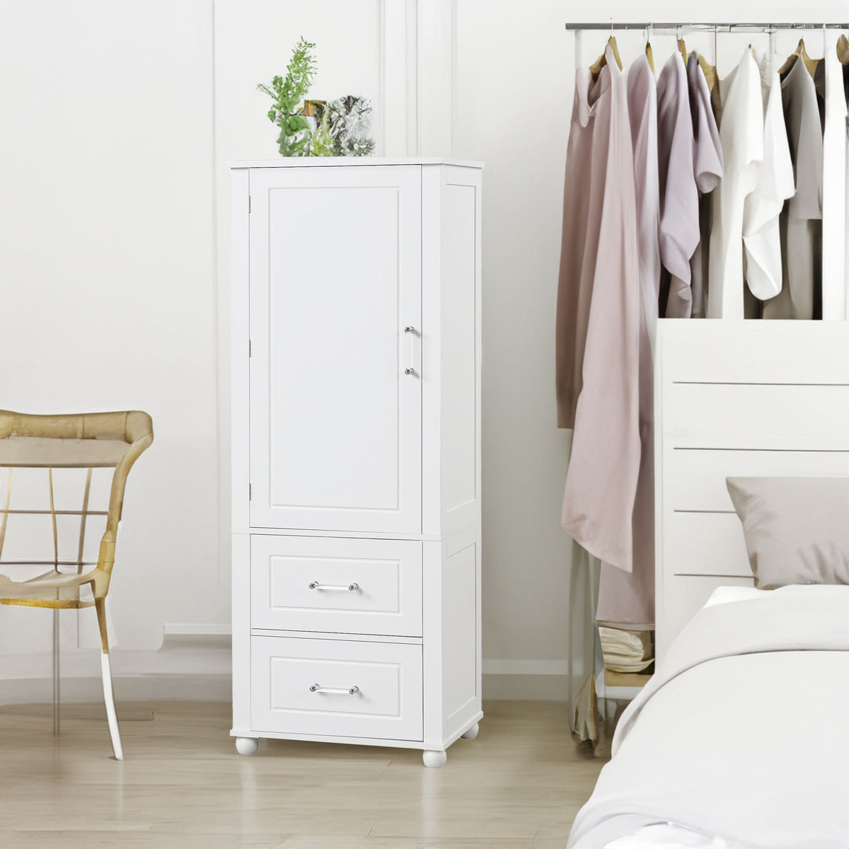 Armadietto Bagno Alto con Cassetti e Ripiano Regolabile