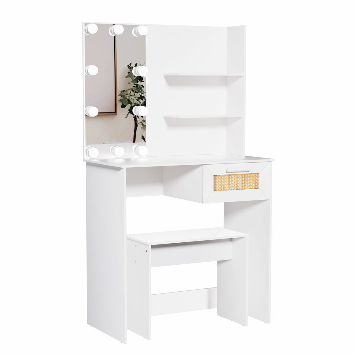 Toeletta Bianca con LED e Cassetti Legno