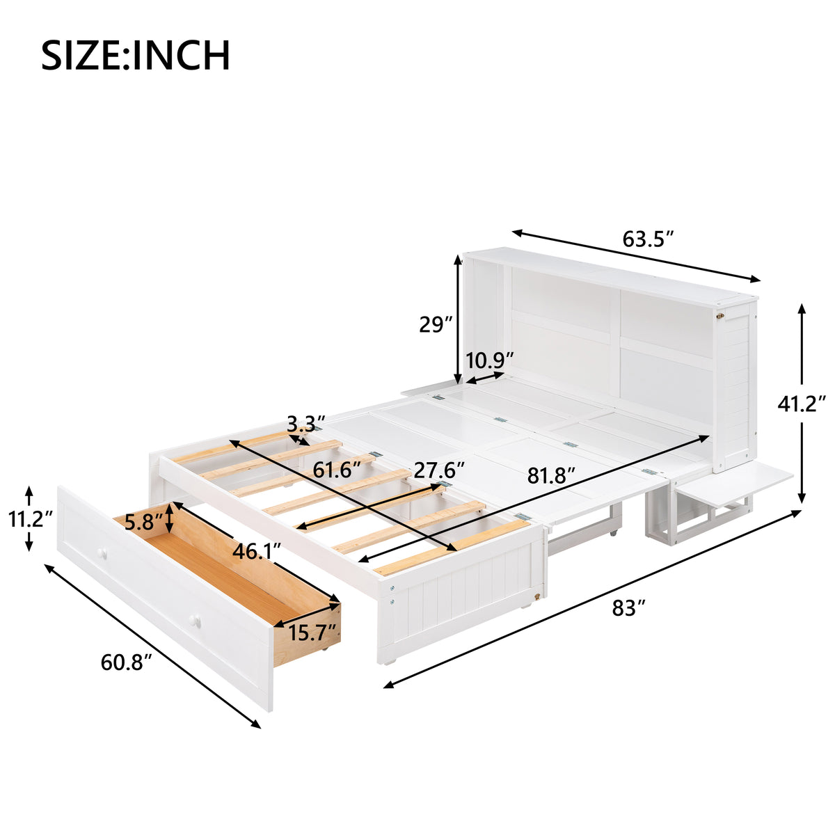 Letto Murphy Queen Bianco con Cassetto