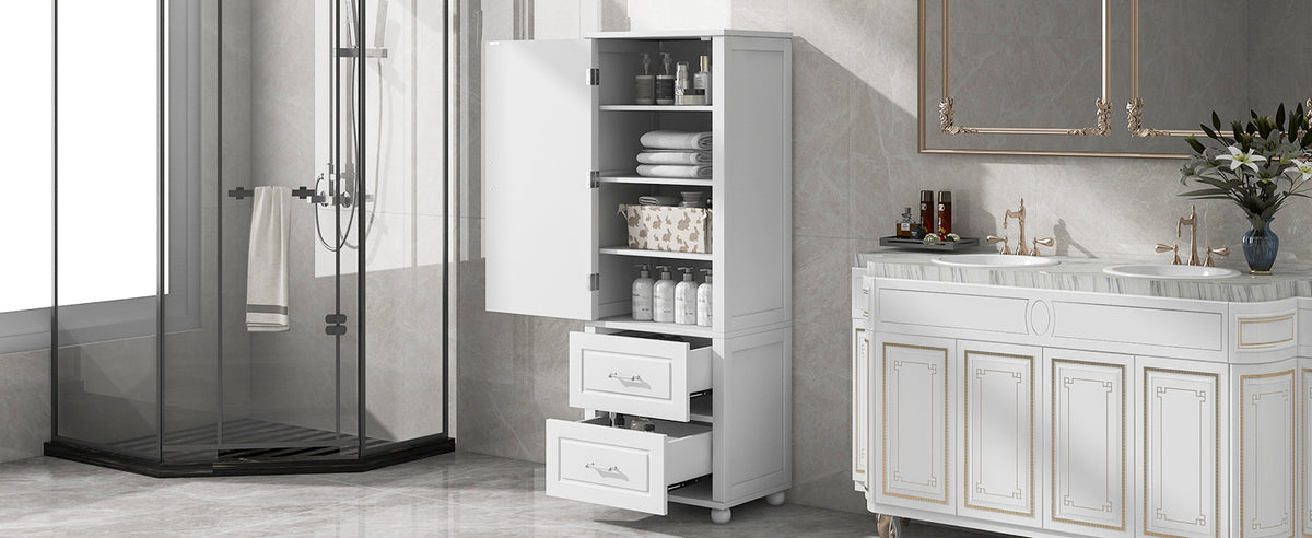 Armadietto Bagno Alto con Cassetti e Ripiano Regolabile