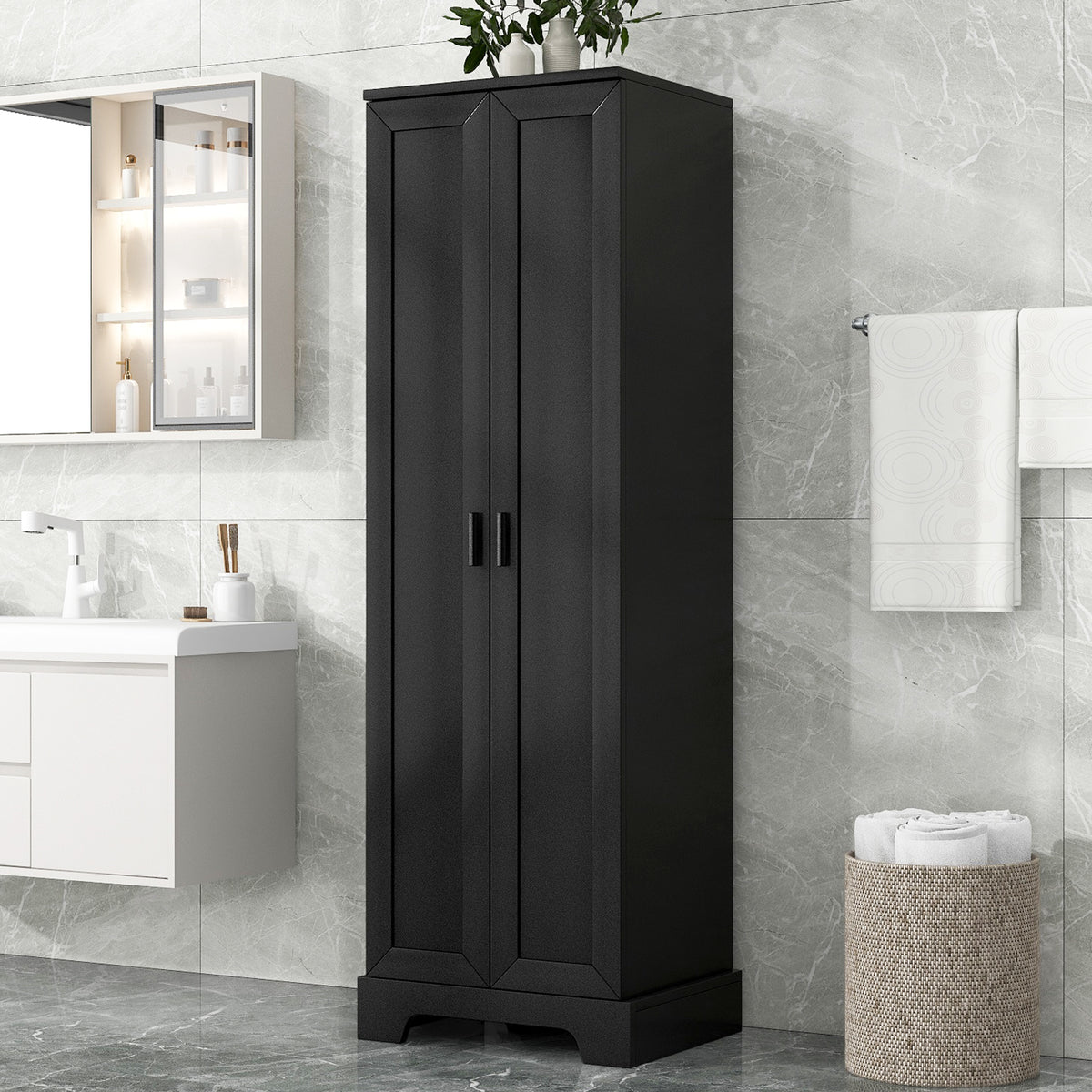 Mobile Alto Bagno Nero 2 Ante 181cm