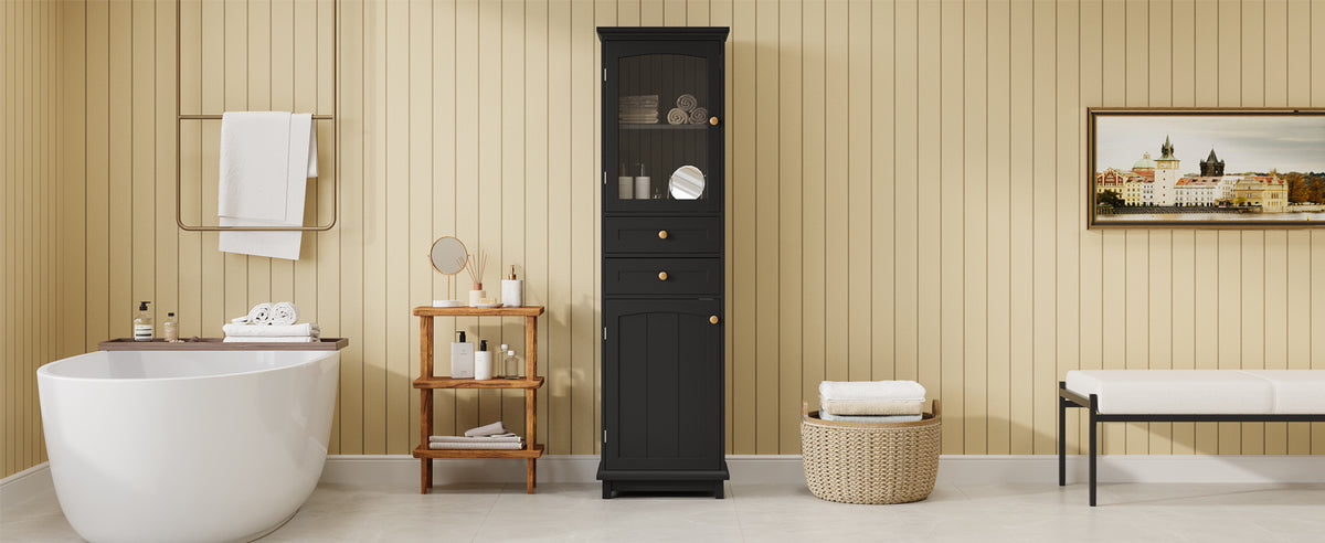 Mobile Bagno Alto Nero con Ante Vetro