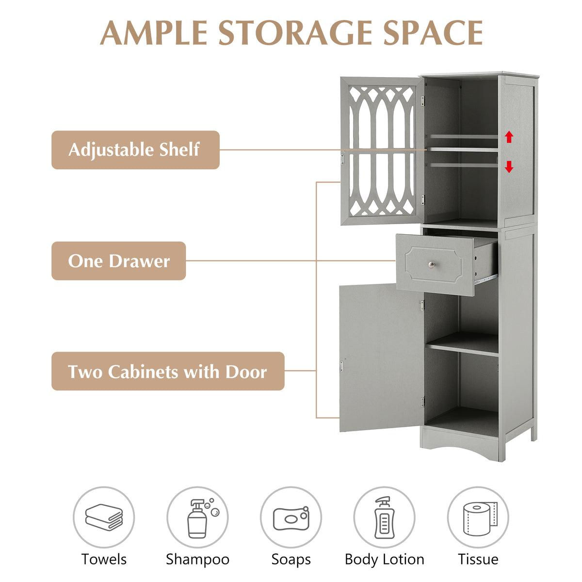 Mobile Bagno Alto con Cassetto Grigio