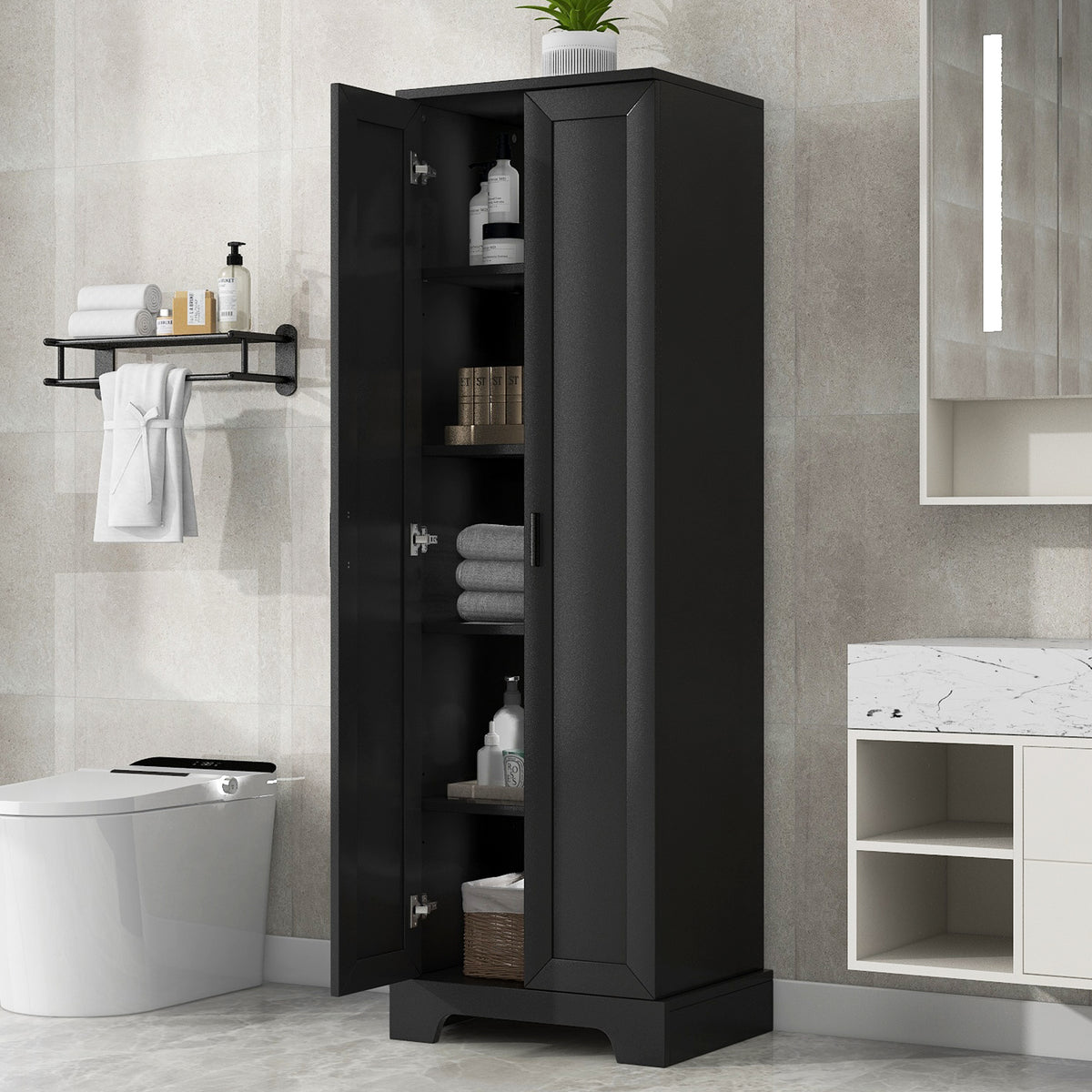 Mobile Alto Bagno Nero 2 Ante 181cm