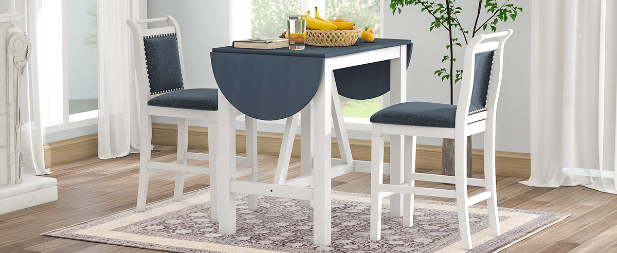 Set Tavolo Pranzo 3 Pezzi Ribaltabile Bianco Grigio