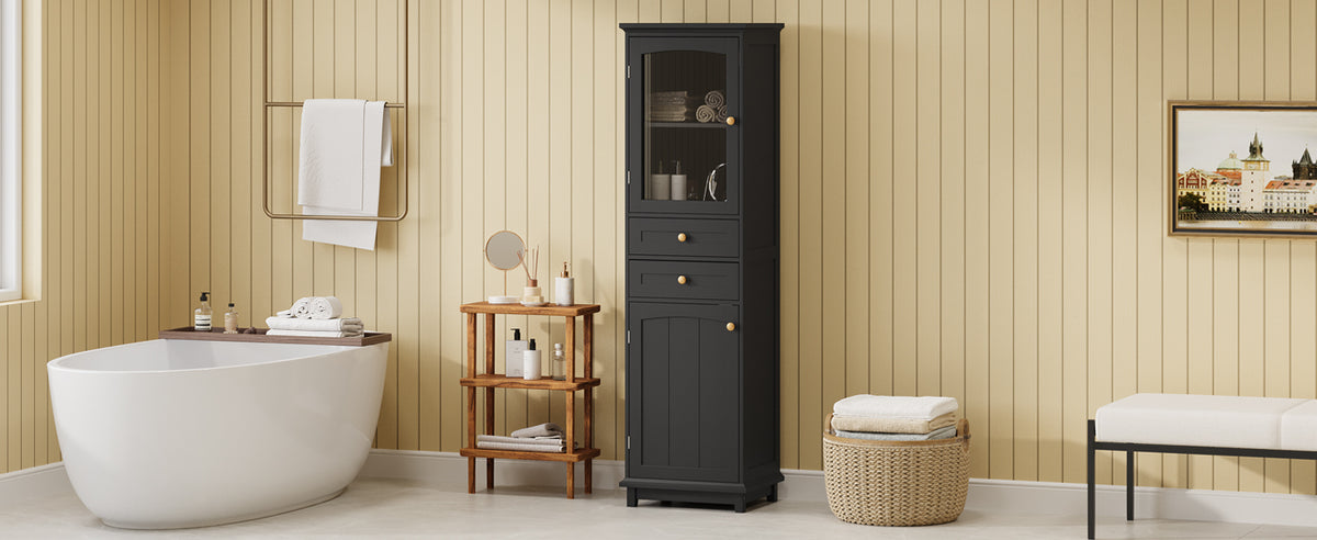 Mobile Bagno Alto Nero con Ante Vetro