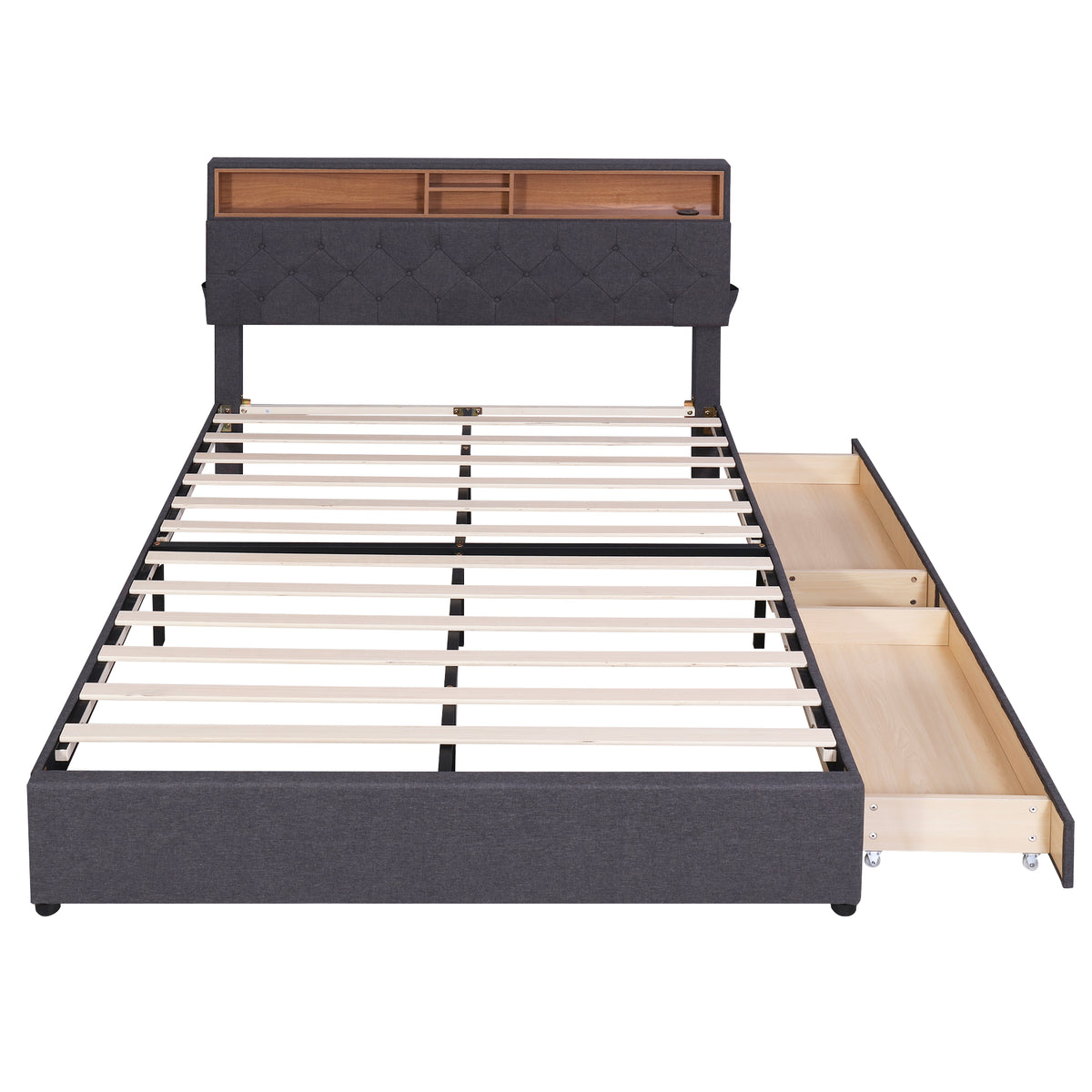 Letto Queen con LED e Ricarica USB Grigio Scuro
