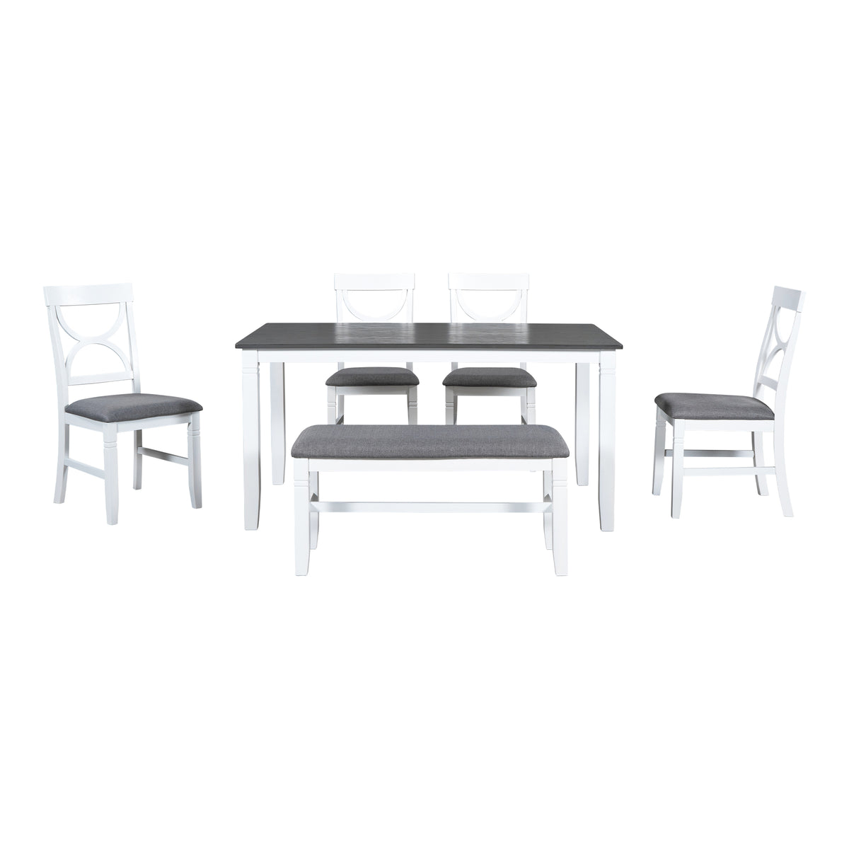 Set Tavolo Pranzo 6 Pezzi Legno Grigio Bianco