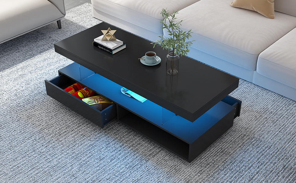 Tavolino Caffè LED Nero 2 Cassetti
