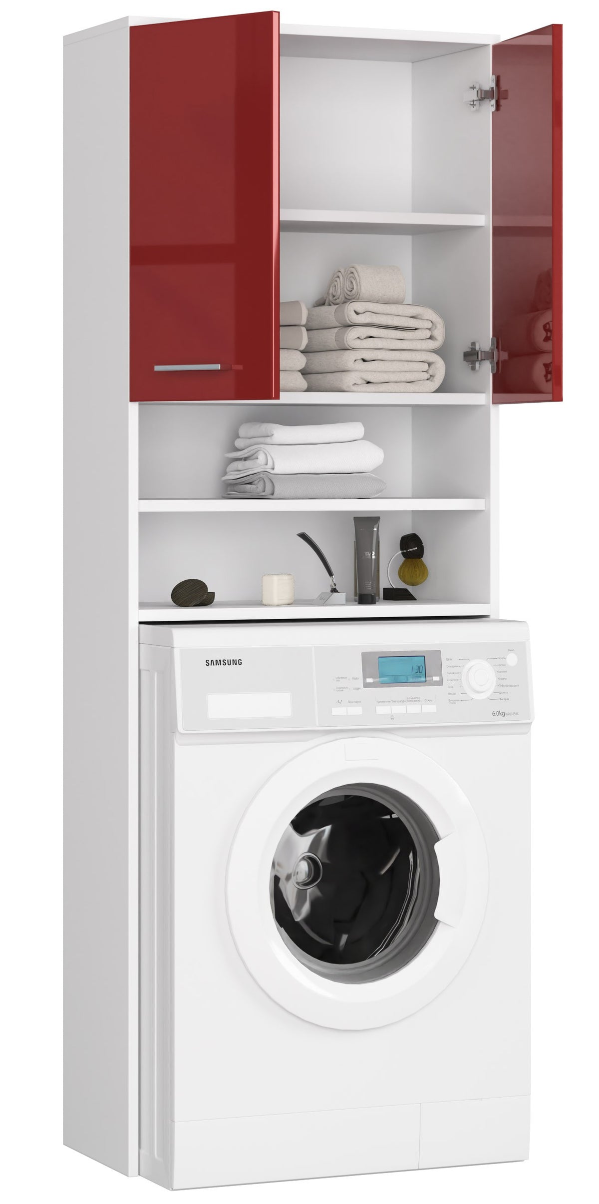 Colonna Bagno 4 Ripiani – Bianco/Rosso Lucido