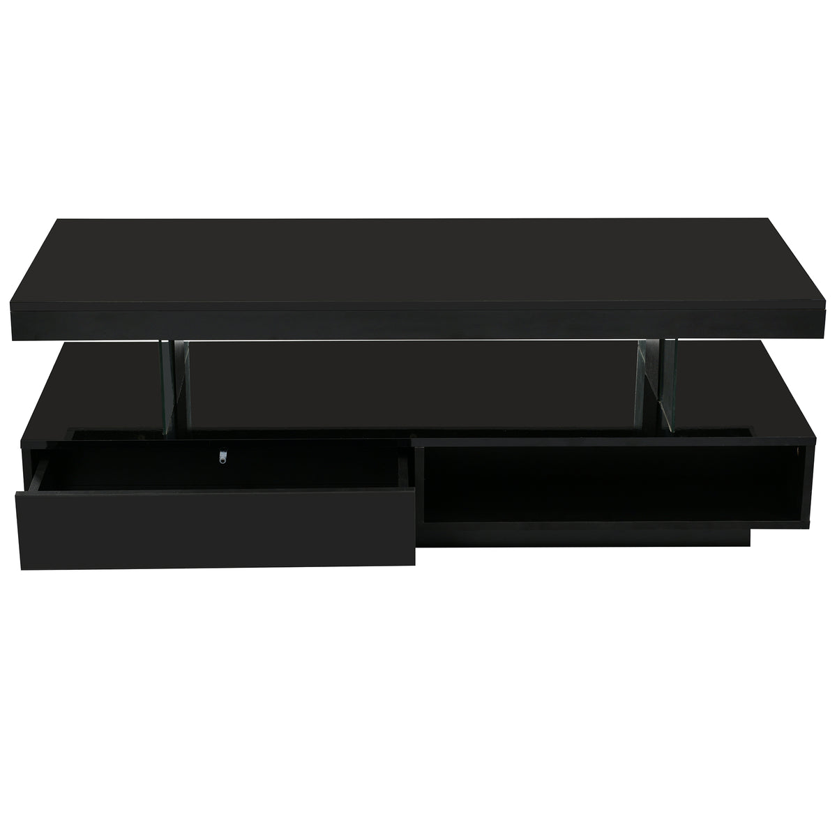 Tavolino Caffè LED Nero 2 Cassetti