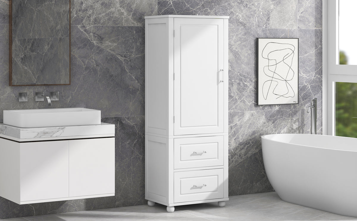 Armadietto Bagno Alto con Cassetti e Ripiano Regolabile
