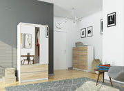 Armadio S 90 cm 2 Ante Specchio 2 Cassetti — Bianco/Sonoma