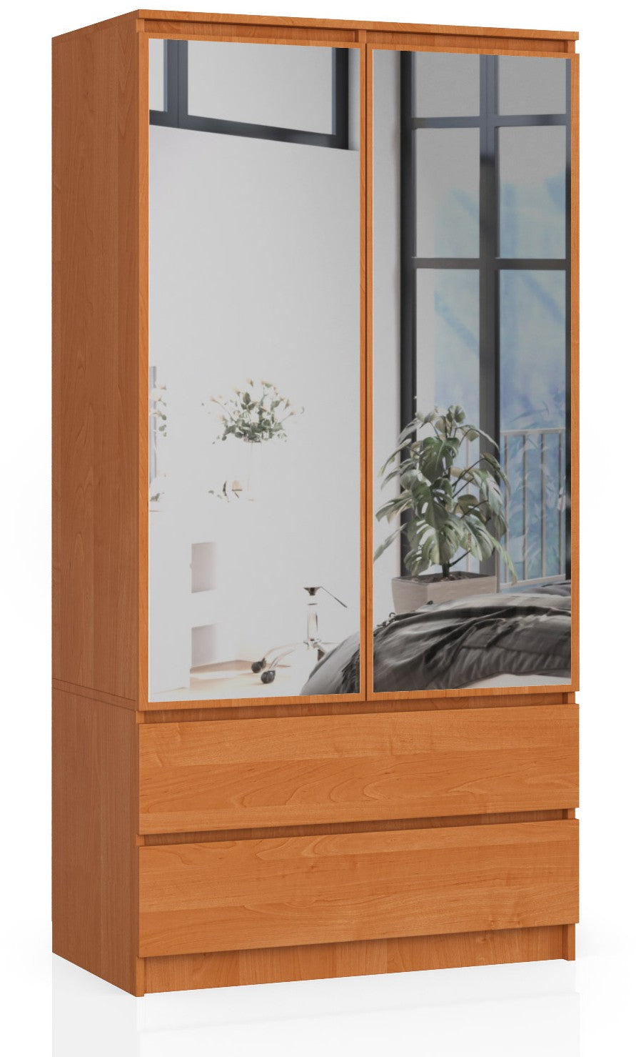 Armadio S 90 cm 2 Ante Specchio 2 Cassetti — Olmo