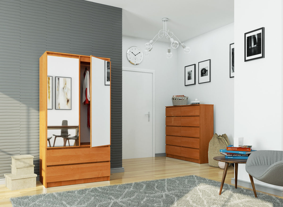 Armadio S 90 cm 2 Ante Specchio 2 Cassetti — Olmo