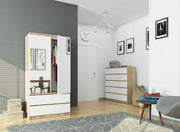 Armadio S 90 cm 2 Ante Specchio 2 Cassetti — Sonoma/Bianco