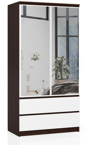 Armadio Nobile 90 cm 2 Ante 2 Cassetti con Specchi – Wenge/Bianco