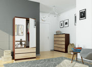 Armadio Linea 90 cm 2 Ante Specchio 2 Cassetti — Wengè/Sonoma