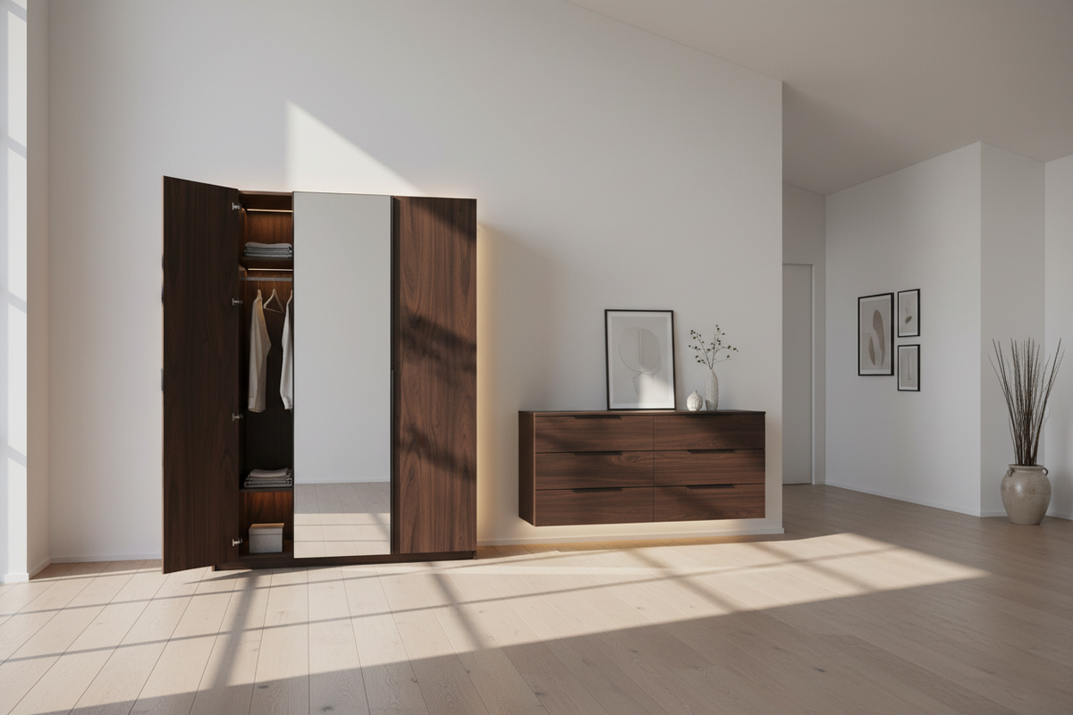 Armadio S 90 cm 2 Ante Specchio 2 Cassetti — Wenge
