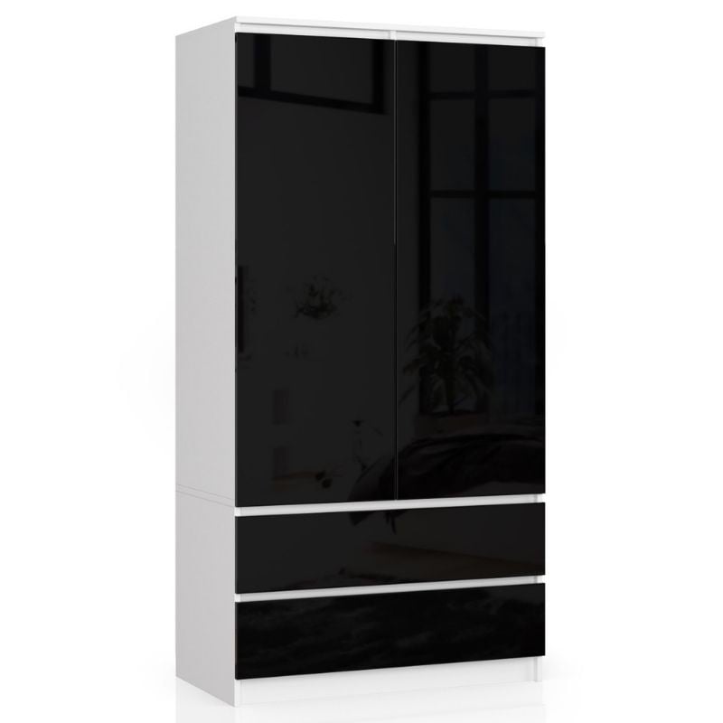 Armadio S 90 cm 2 Ante 2 Cassetti — Nero Lucido