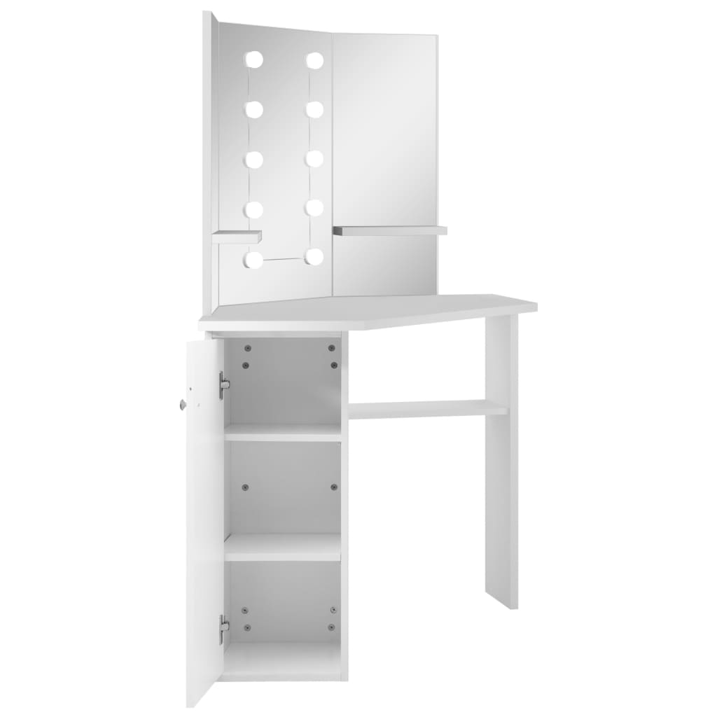 NNEVL Corner Dressing Table Make-up Table with LED Light White-3