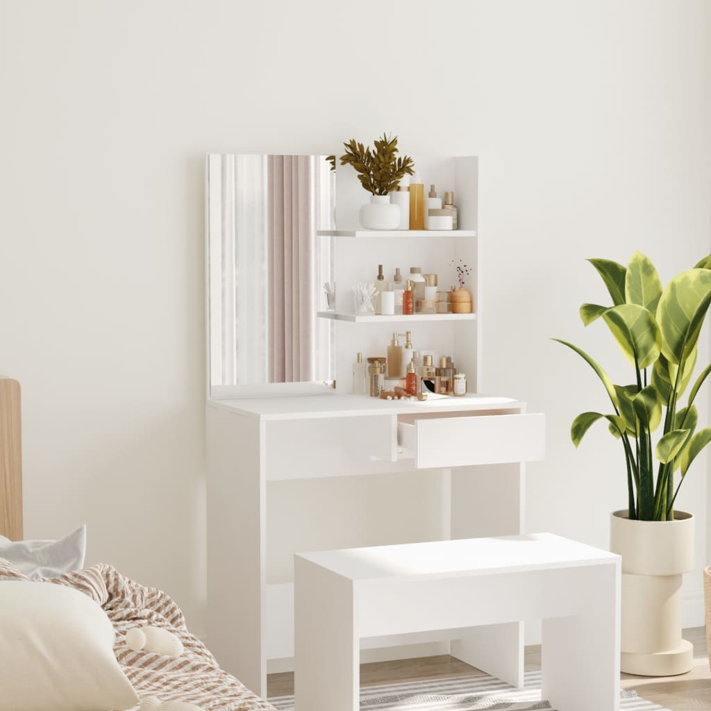 NNEVL Dressing Table with Mirror White 74.5x40x141 cm-0