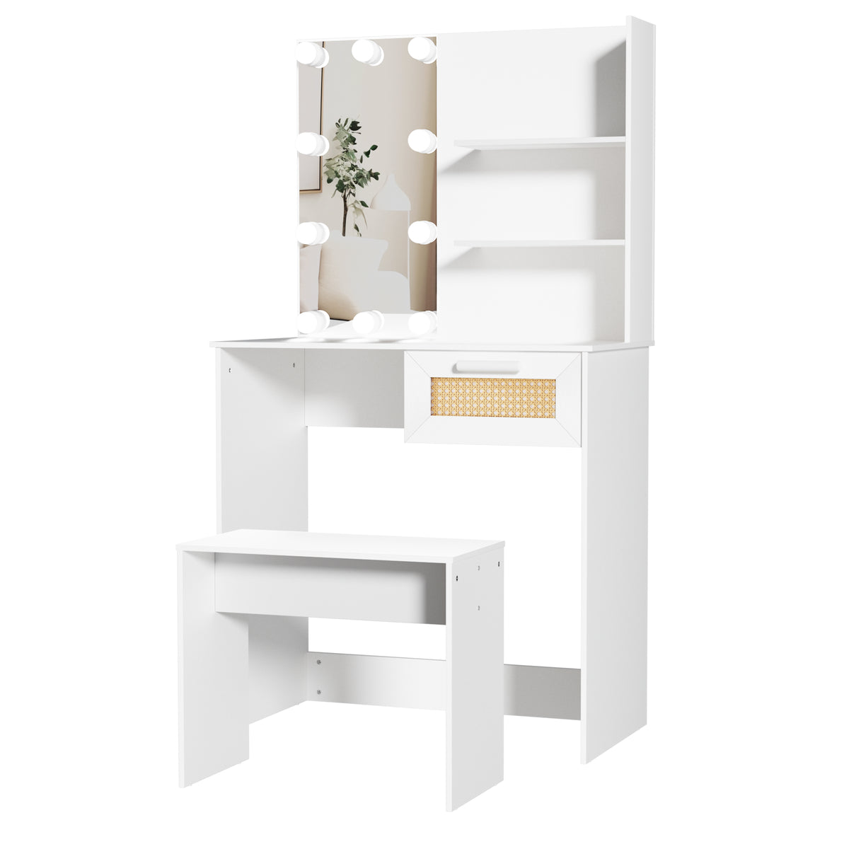 Toeletta Bianca con LED e Cassetti Legno