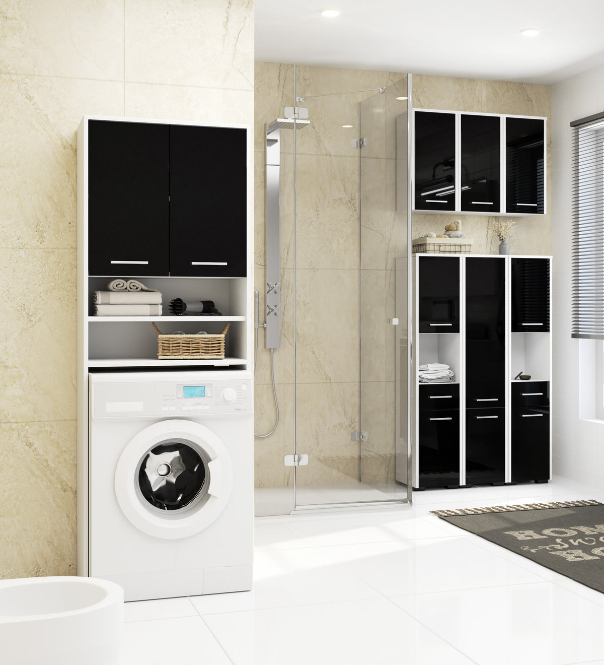 Colonna Bagno Aria 140 cm 2 Ante – Nero Lucido