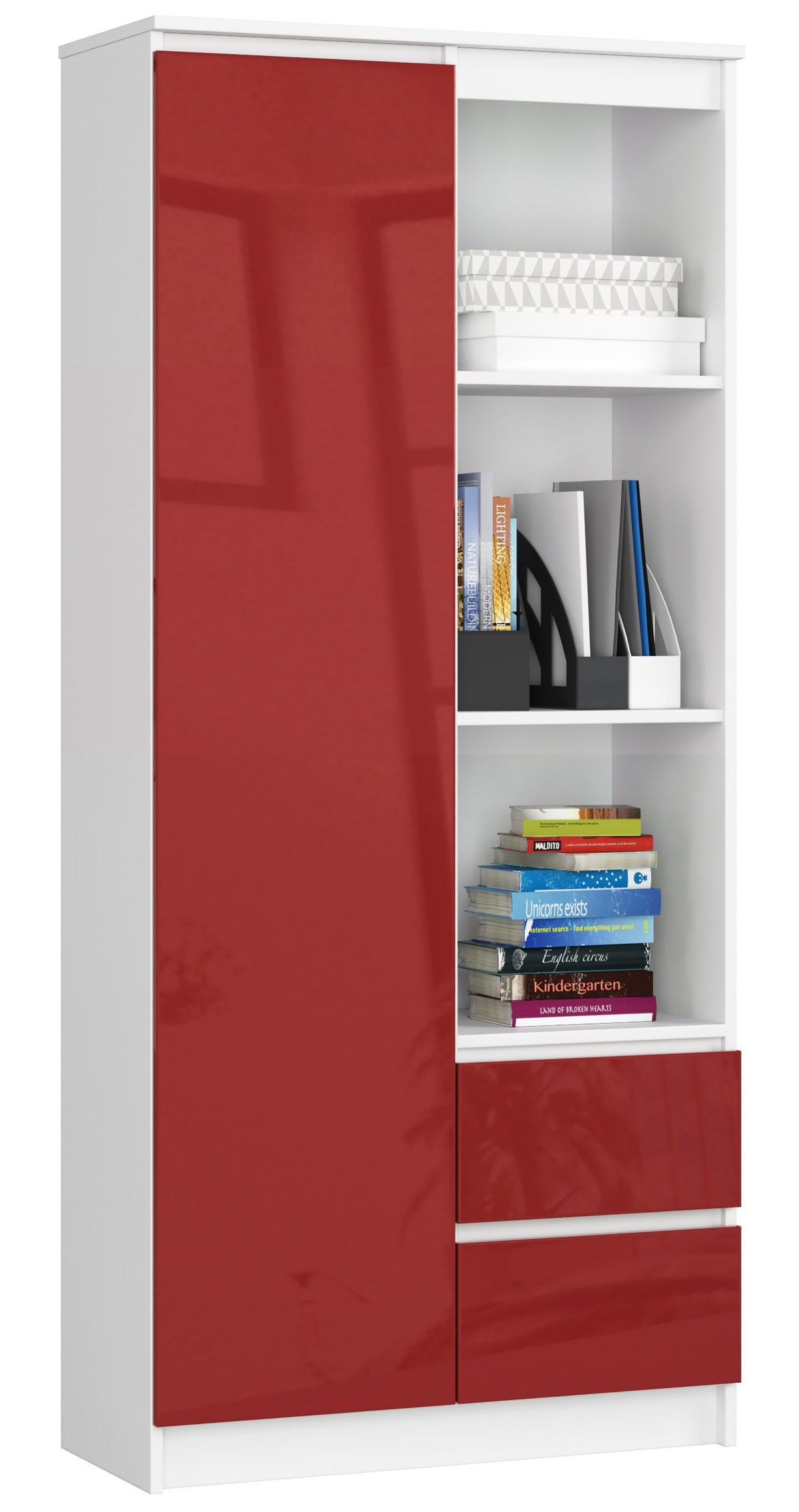 Libreria Nobile 80 cm – Bianco/Rosso Lucido