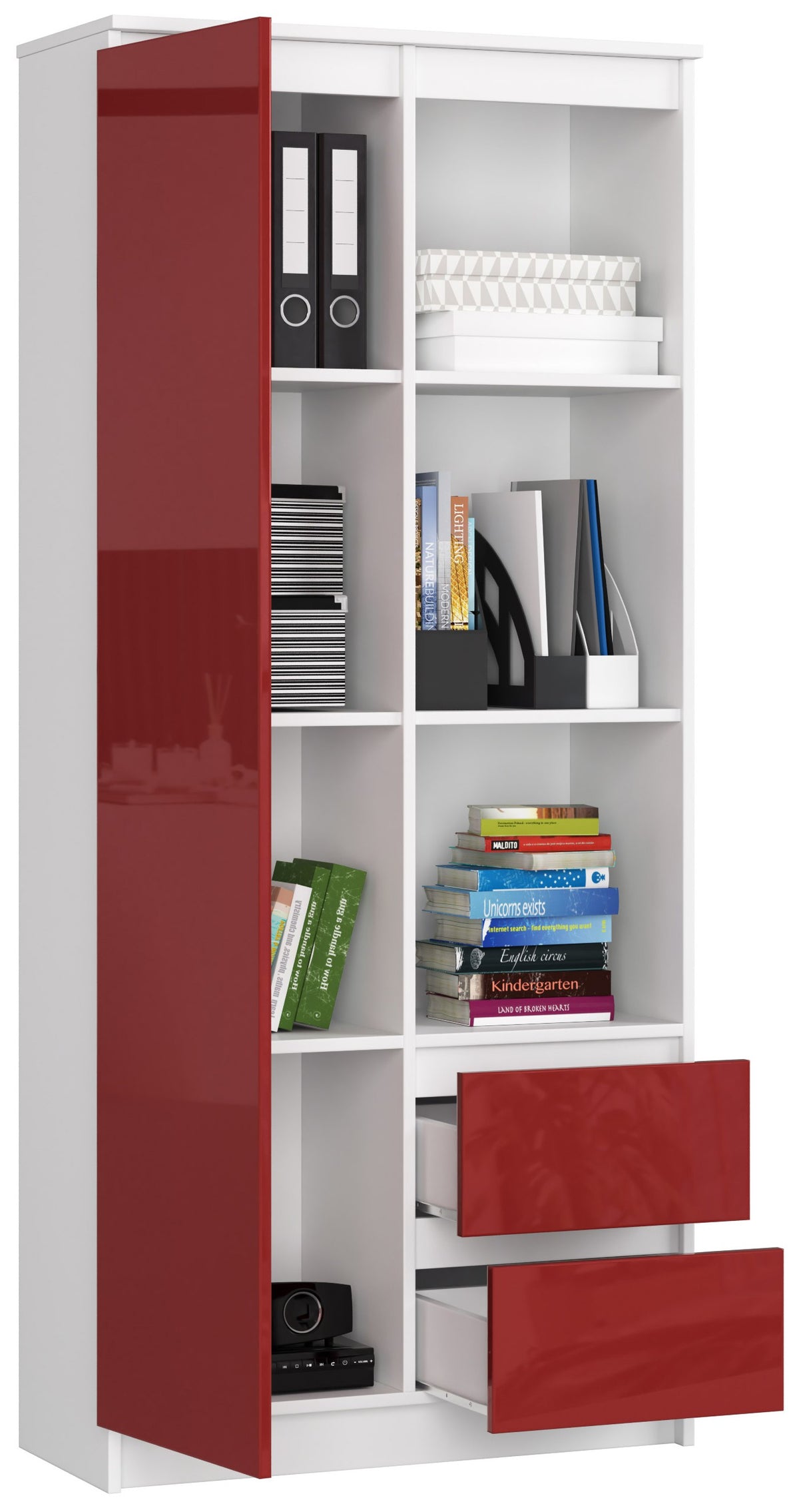 Libreria Nobile 80 cm – Bianco/Rosso Lucido