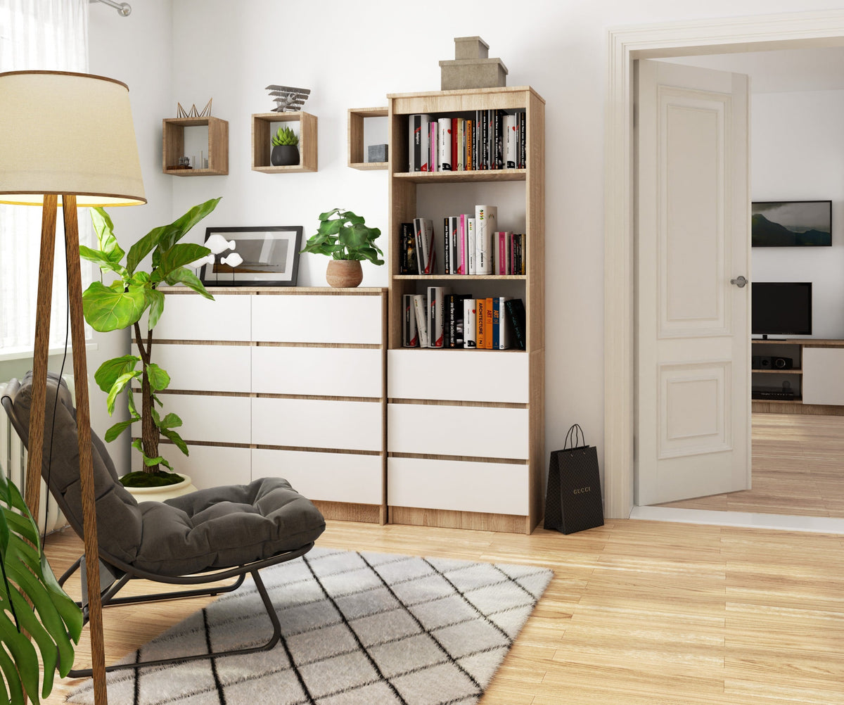 Libreria Linea 60 cm 3 Cassetti – Sonoma/Bianco
