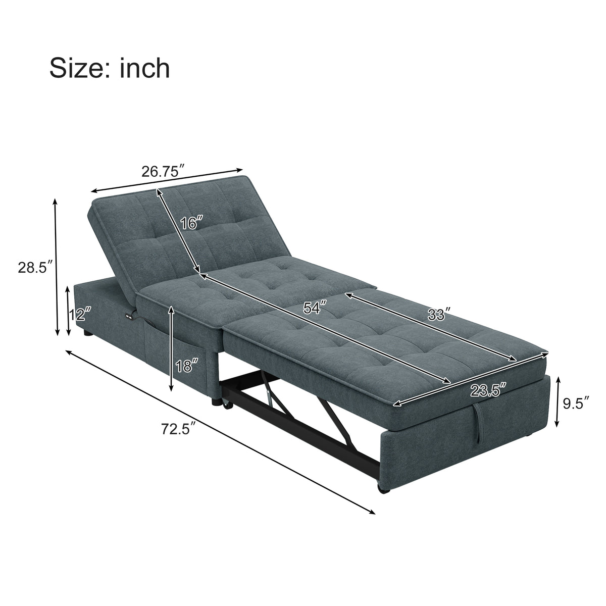 Divano Letto 4in1 Pouf Ripostiglio Blu