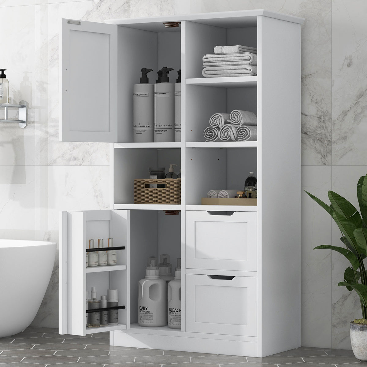 Mobile Bagno Porte Cassetti Ripiani Bianco